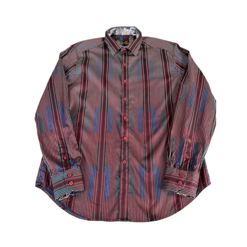 Robert Graham Men's L Purple Blue Shirt Embroidered Flip Cuff Long Sleeve